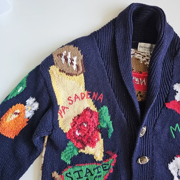 The Eagles Eye 1993 Hand Knit Rose Bowl Football Cardigan Sweater Size Small